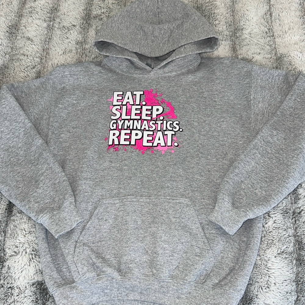 🤸♂️Gildan Girl's EAT SLEEP GYMNASTICS REPEAT Hoodie - Size YL